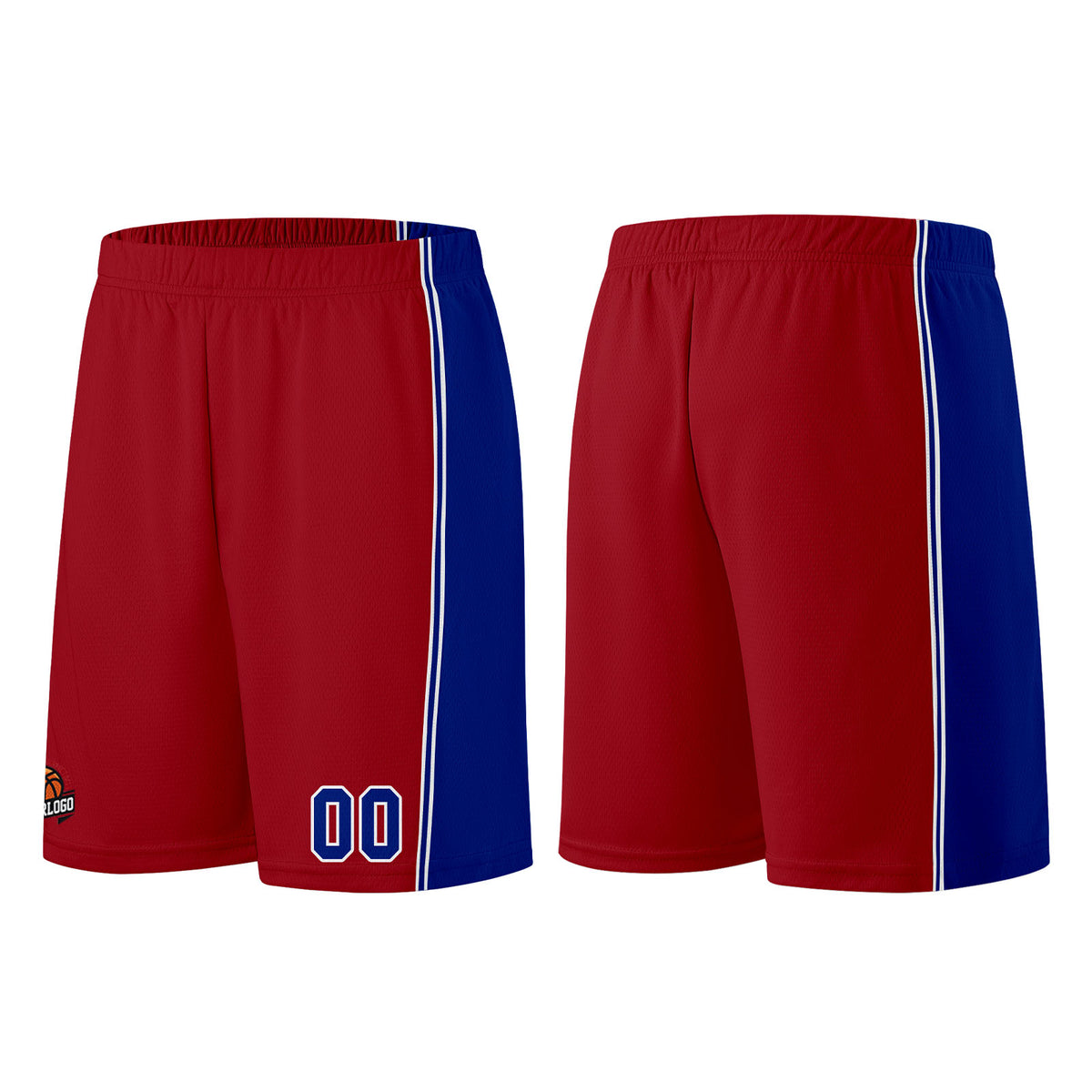 Individuelle Burgund Königlich Basketball Jersey Shorts für Männer und Frauen Gestickter und gedruckter Name, Nummer und Logo