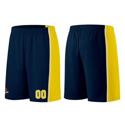 Individuelle Dunkelblau-Gelb Basketball Jersey Shorts für Männer und Frauen Gestickter und gedruckter Name, Nummer und Logo