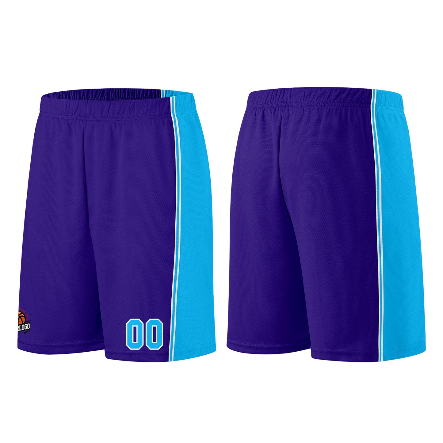 Individuelle Lila Hellblau Basketball Jersey Shorts für Männer und Frauen Gestickter und gedruckter Name, Nummer und Logo