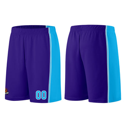 Individuelle Lila Hellblau Basketball Jersey Shorts für Männer und Frauen Gestickter und gedruckter Name, Nummer und Logo