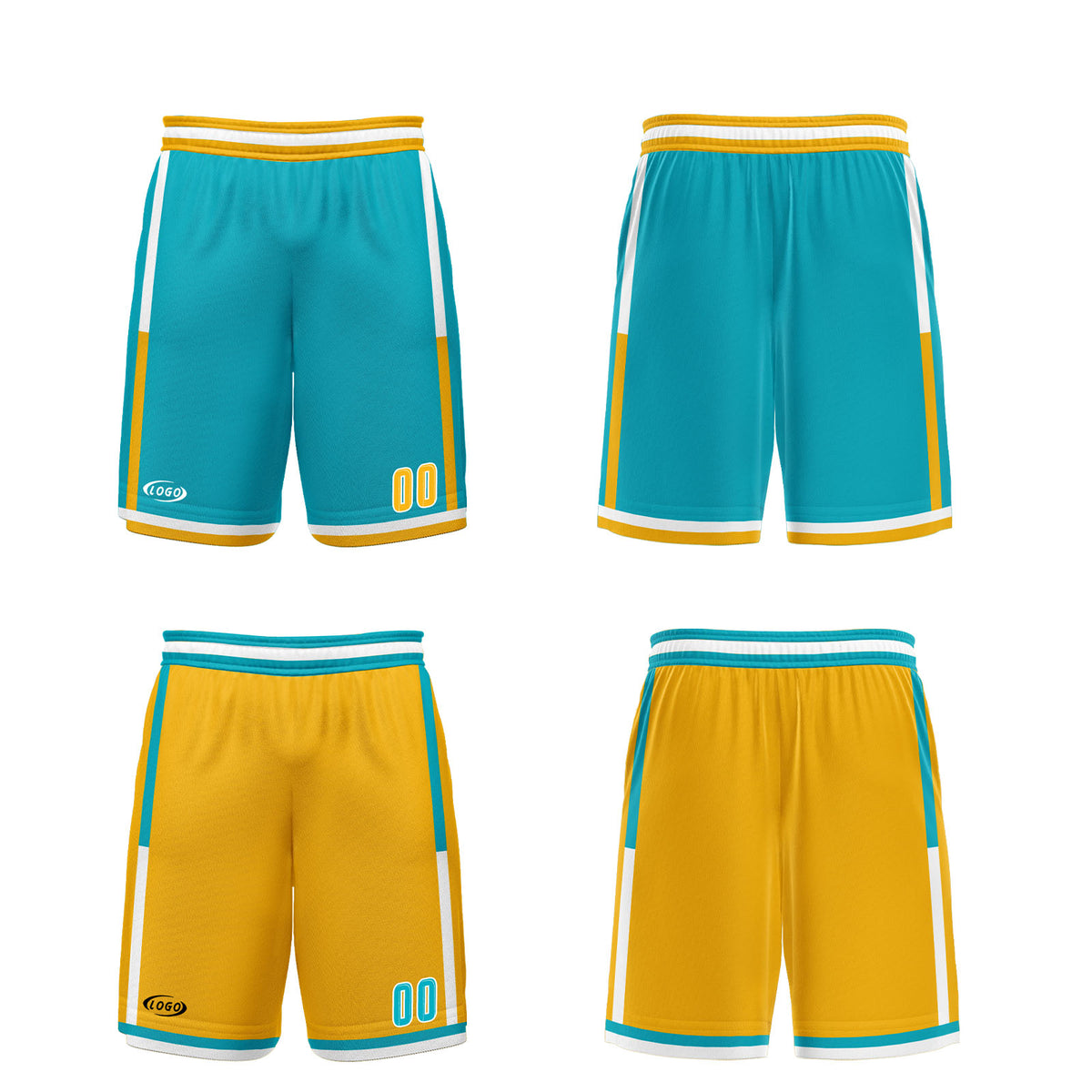 Benutzerdefinierte Cyan Gelb Reversible Basketball Jersey Personalisierte Drucken Name Nummer Logo