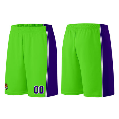 Individuelle Neongrün-Lila Basketball Jersey Shorts für Männer und Frauen Gestickter und gedruckter Name, Nummer und Logo