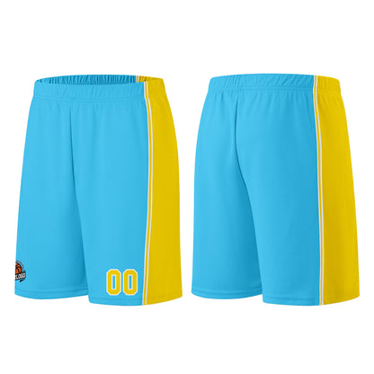 Individuelle Hellblau Gelb Basketball Jersey Shorts für Männer und Frauen Gestickter und gedruckter Name, Nummer und Logo