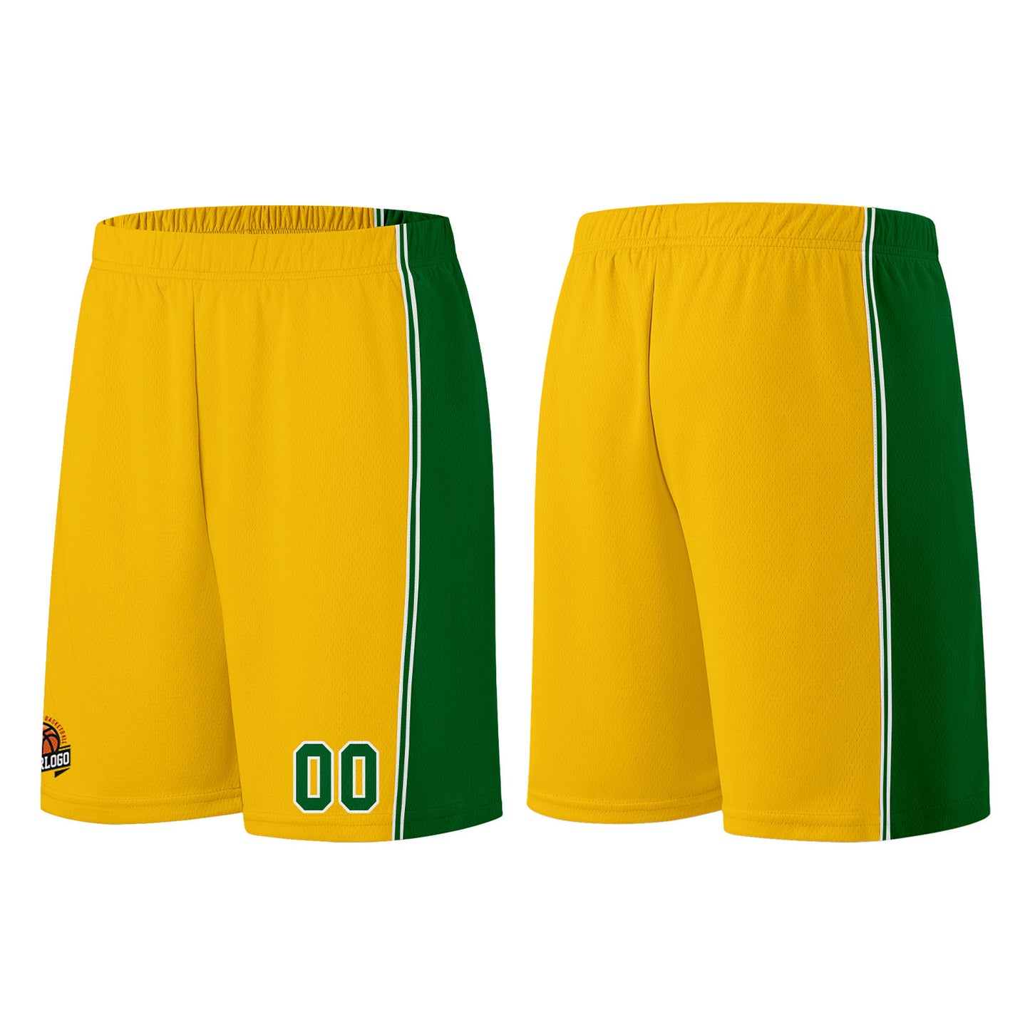 Individuelle Gelb Grün Basketball Jersey Shorts für Männer und Frauen Gestickter und gedruckter Name, Nummer und Logo