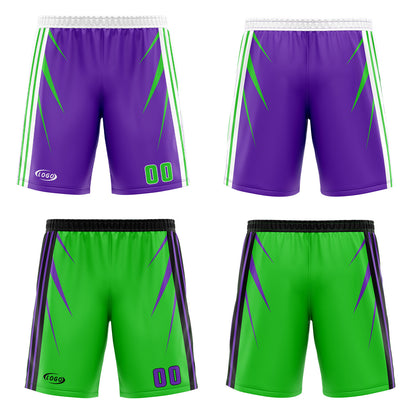 Benutzerdefinierte Lila Grün Reversible Basketball Jersey Personalisierte Drucken Name Nummer Logo