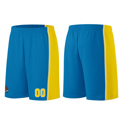 Individuelle Blau-Gelb Basketball Jersey Shorts für Männer und Frauen Gestickter und gedruckter Name, Nummer und Logo