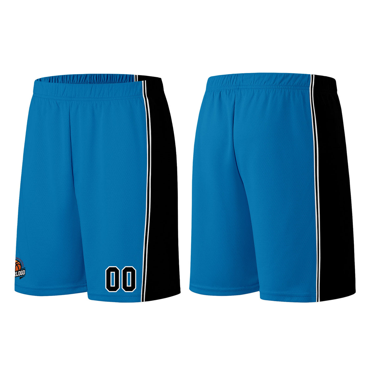 Individuelle Blau-Schwarz Basketball Jersey Shorts für Männer und Frauen Gestickter und gedruckter Name, Nummer und Logo