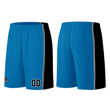 Individuelle Blau-Schwarz Basketball Jersey Shorts für Männer und Frauen Gestickter und gedruckter Name, Nummer und Logo