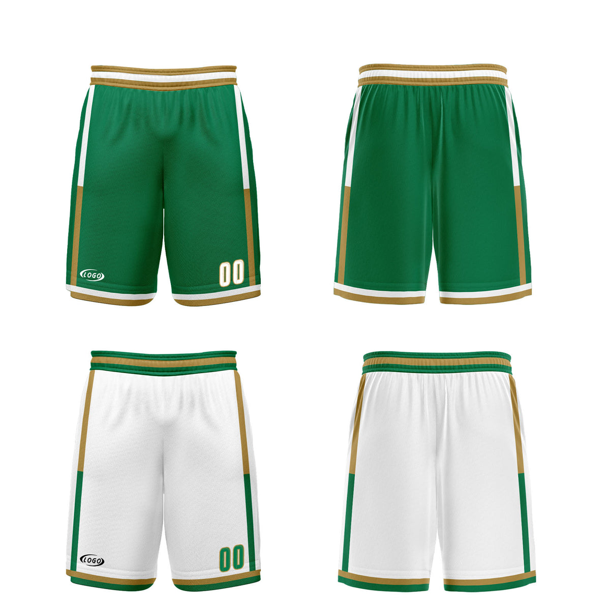 Benutzerdefinierte Grün Weiß Reversible Basketball Jersey Personalisierte Drucken Name Nummer Logo