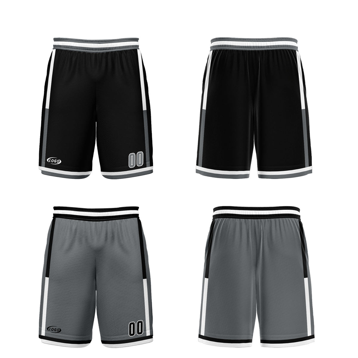 Benutzerdefinierte Schwarz Grau Reversible Basketball Jersey Personalisierte Drucken Name Nummer Logo