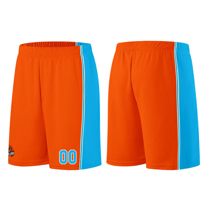 Individuelle Orange-Hellblau Basketball Jersey Shorts für Männer und Frauen Gestickter und gedruckter Name, Nummer und Logo