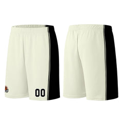 Individuelle Creme-Schwarz Basketball Jersey Shorts für Männer und Frauen Gestickter und gedruckter Name, Nummer und Logo