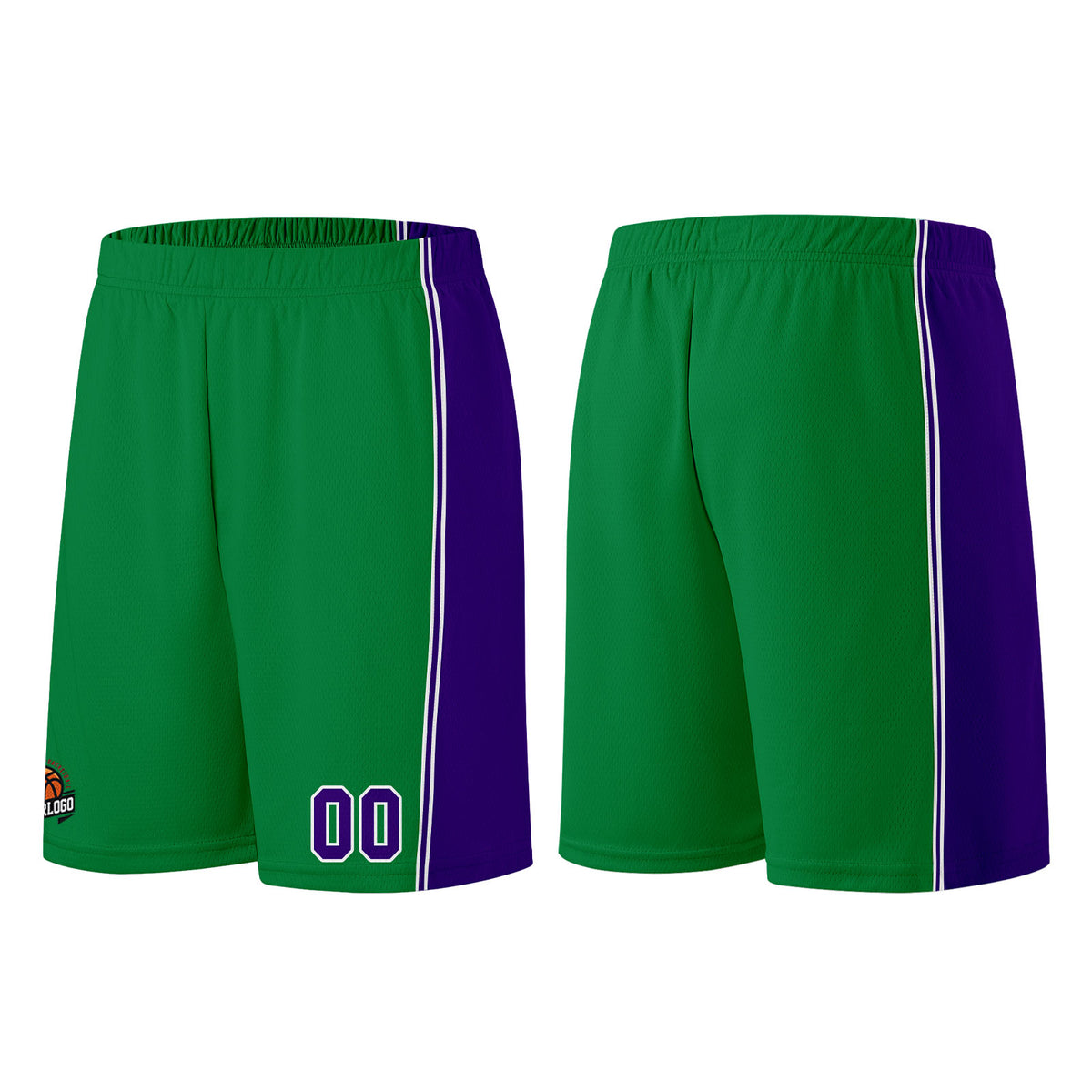 Individuelle Kelly Grün Lila Basketball Jersey Shorts für Männer und Frauen Gestickter und gedruckter Name, Nummer und Logo