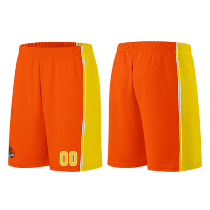 Individuelle Orange-Gelb Basketball Jersey Shorts für Männer und Frauen Gestickter und gedruckter Name, Nummer und Logo