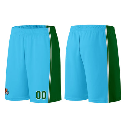Individuelle Hellblau Grün Basketball Jersey Shorts für Männer und Frauen Gestickter und gedruckter Name, Nummer und Logo