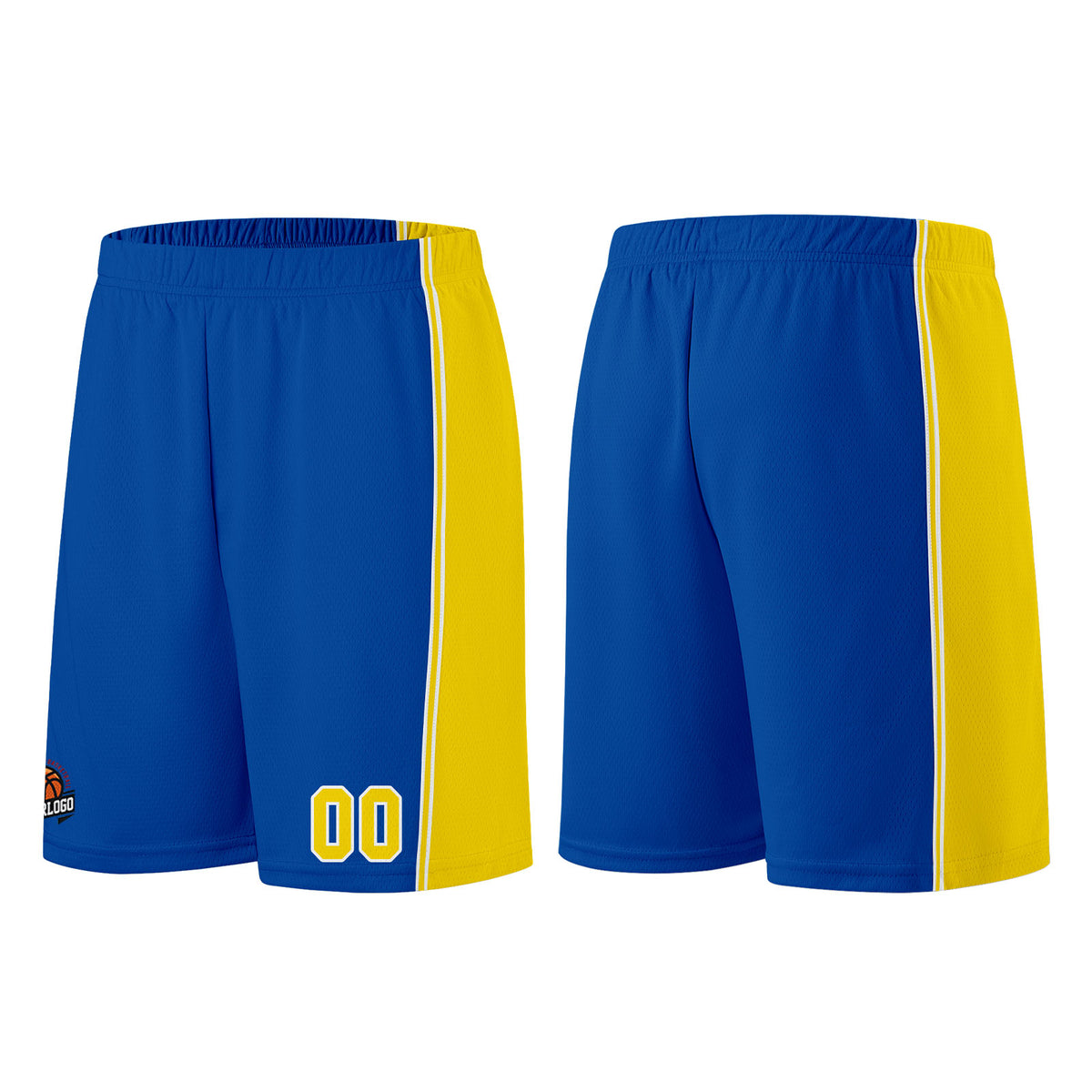 Individuelle Königlich-Gelb Basketball Jersey Shorts für Männer und Frauen Gestickter und gedruckter Name, Nummer und Logo