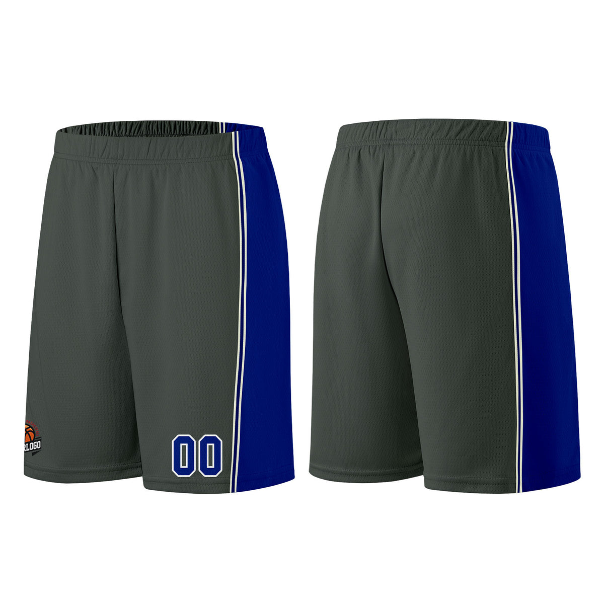 Individuelle Dunkelgrau-Königliche Basketball Jersey Shorts für Männer und Frauen Gestickter und gedruckter Name, Nummer und Logo