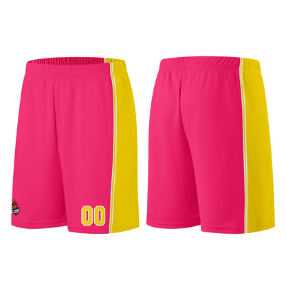 Individuelle Rosa-Gelb Basketball Jersey Shorts für Männer und Frauen Gestickter und gedruckter Name, Nummer und Logo
