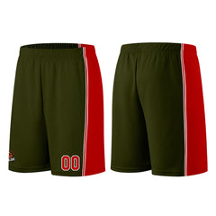 Individuelle Armeegrün-Rot Basketball Jersey Shorts für Männer und Frauen Gestickter und gedruckter Name, Nummer und Logo
