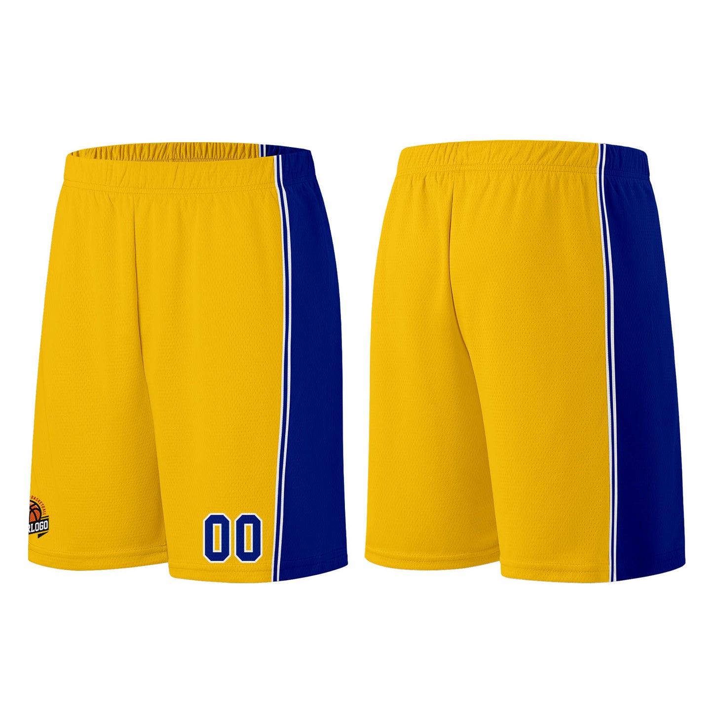 Individuelle Gelb Königlich Basketball Jersey Shorts für Männer und Frauen Gestickter und gedruckter Name, Nummer und Logo