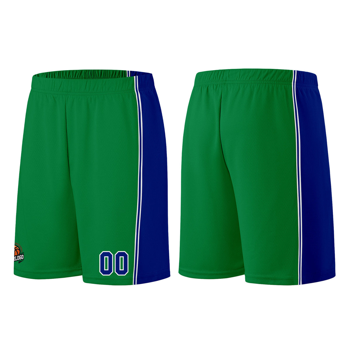 Individuelle Kelly Grün Königlich Basketball Jersey Shorts für Männer und Frauen Gestickter und gedruckter Name, Nummer und Logo