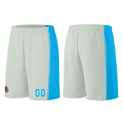 Individuelle Grau-Hellblau Basketball Jersey Shorts für Männer und Frauen Gestickter und gedruckter Name, Nummer und Logo