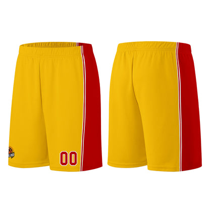 Individuelle Gelb Rot Basketball Jersey Shorts für Männer und Frauen Gestickter und gedruckter Name, Nummer und Logo