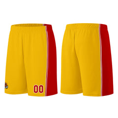 Individuelle Gelb Rot Basketball Jersey Shorts für Männer und Frauen Gestickter und gedruckter Name, Nummer und Logo