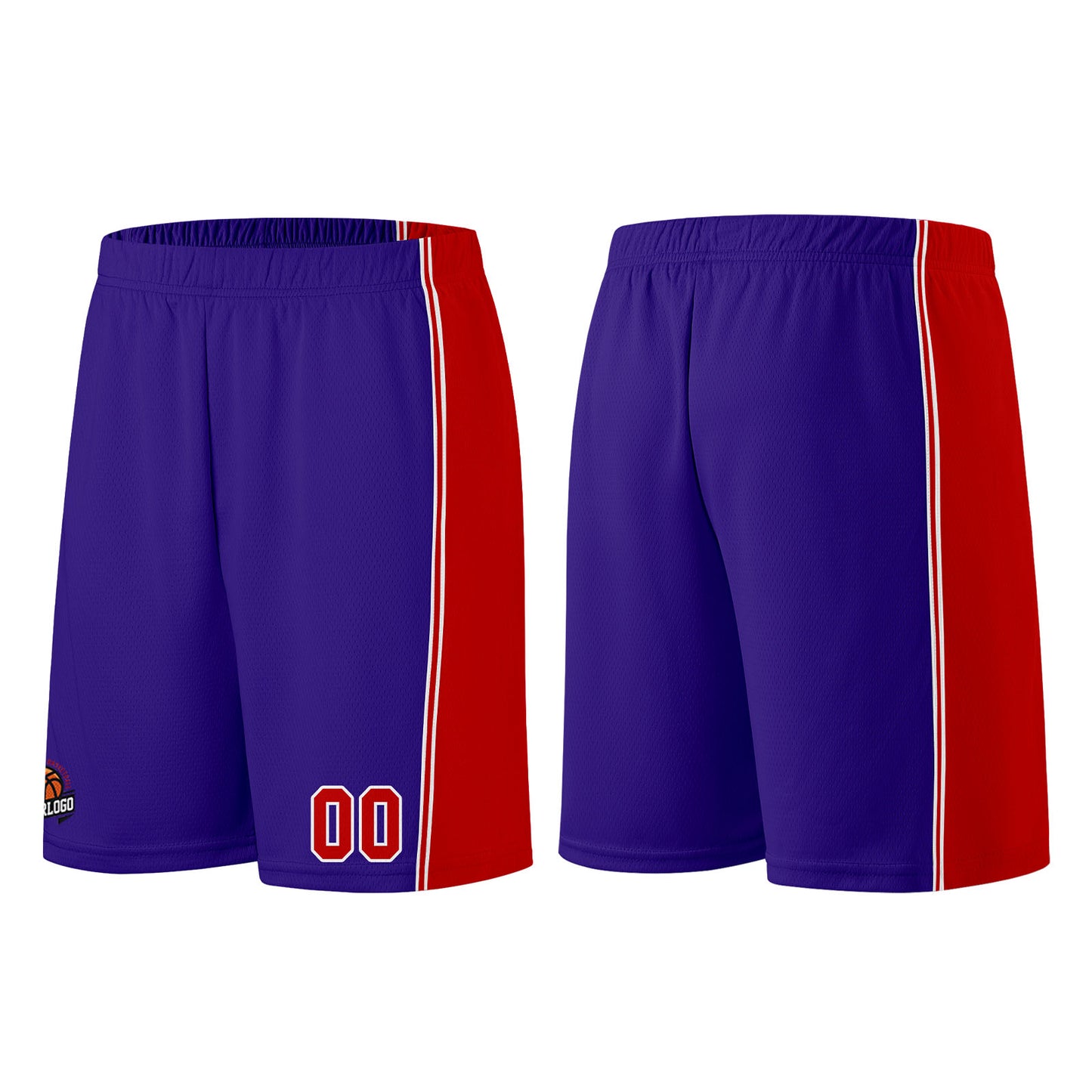Individuelle Lila Rot Basketball Jersey Shorts für Männer und Frauen Gestickter und gedruckter Name, Nummer und Logo