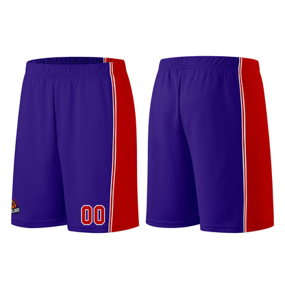 Individuelle Lila Rot Basketball Jersey Shorts für Männer und Frauen Gestickter und gedruckter Name, Nummer und Logo