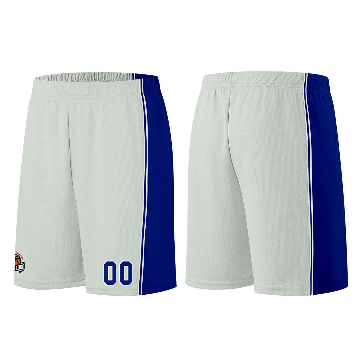 Individuelle Grau-Königlich Basketball Jersey Shorts für Männer und Frauen Gestickter und gedruckter Name, Nummer und Logo