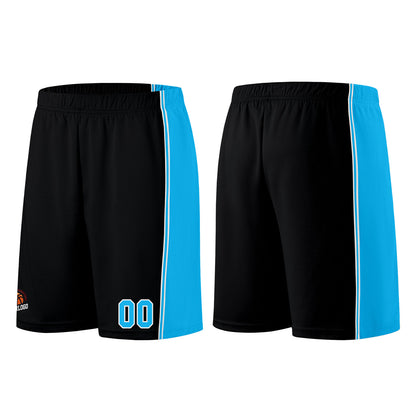 Individuelle Schwarz Hellblau Basketball Jersey Shorts für Männer und Frauen Gestickter und gedruckter Name, Nummer und Logo