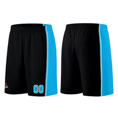 Individuelle Schwarz Hellblau Basketball Jersey Shorts für Männer und Frauen Gestickter und gedruckter Name, Nummer und Logo