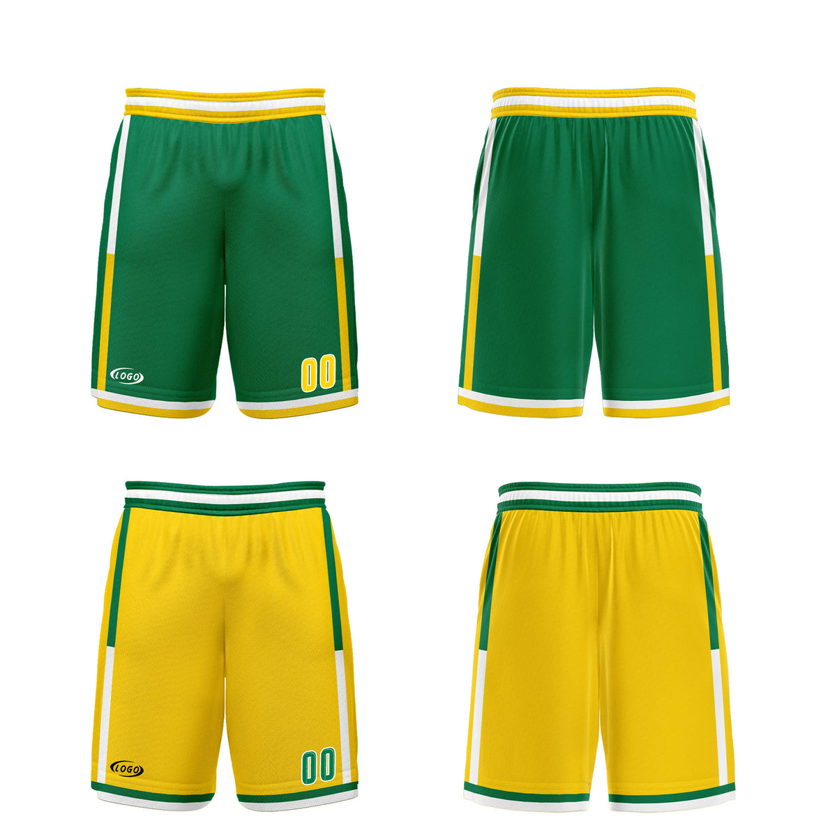 Benutzerdefinierte Grün Gelb Reversible Basketball Jersey Personalisierte Drucken Name Nummer Logo