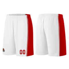 Individuelle Weiß-Rot Basketball Jersey Shorts für Männer und Frauen Gestickter und gedruckter Name, Nummer und Logo