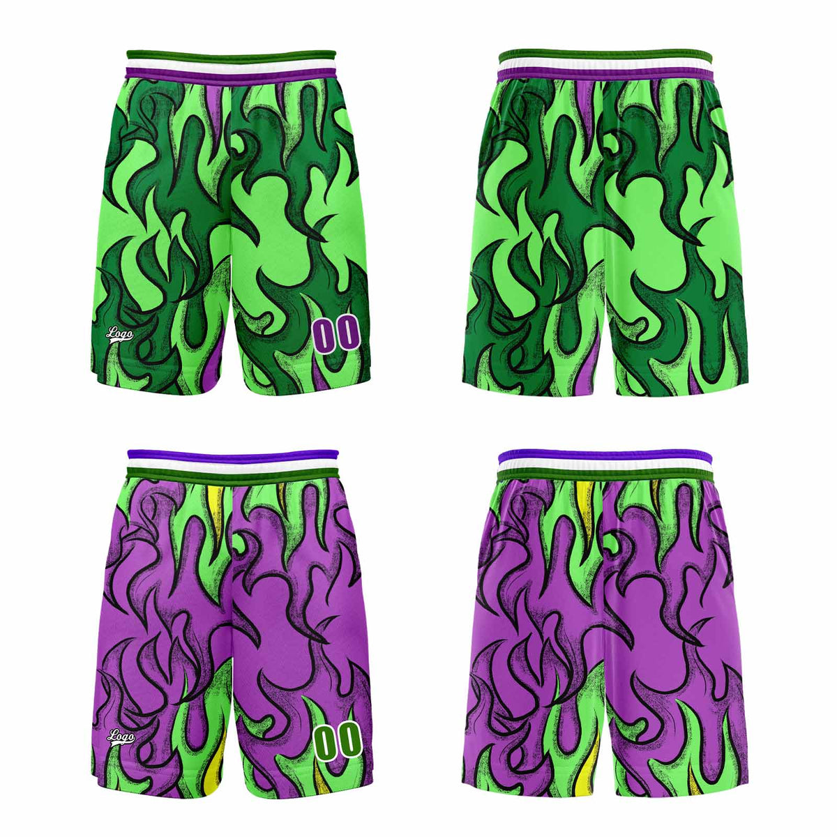 Benutzerdefinierte Grün Lila Reversible Basketball Jersey Personalisierte Print Name Nummer Logo