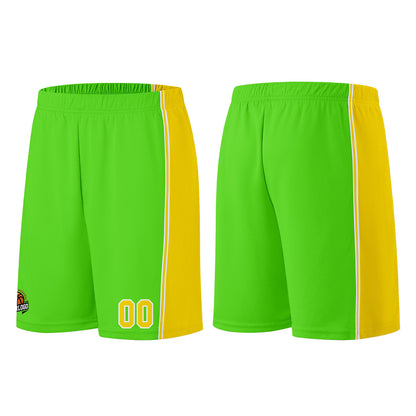 Individuelle Neongrün-Gelb Basketball Jersey Shorts für Männer und Frauen Gestickter und gedruckter Name, Nummer und Logo