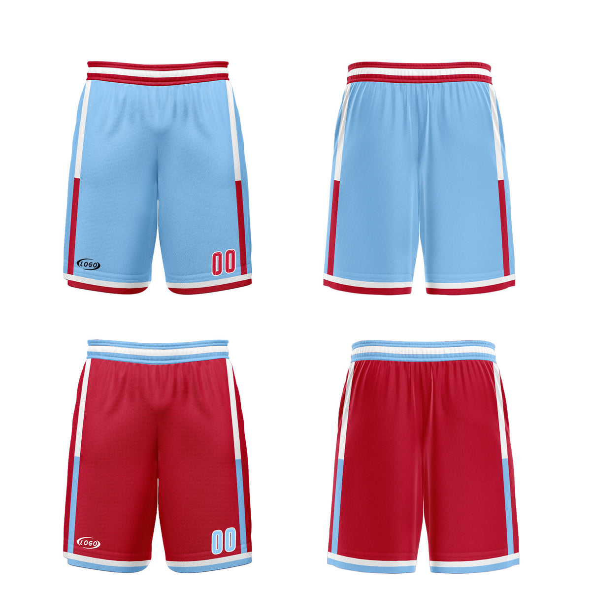 Benutzerdefinierte Hellblau Rot Reversible Basketball Jersey Personalisierte Drucken Name Nummer Logo
