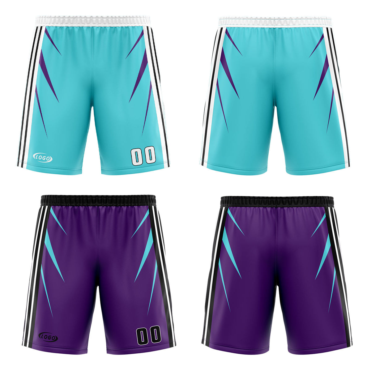 Benutzerdefinierte Cyan Lila Reversible Basketball Jersey Personalisierte Drucken Name Nummer Logo