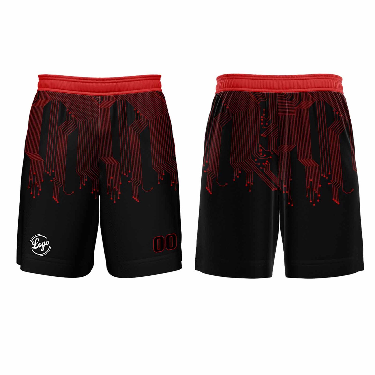 Kundenspezifisches Schwarz Rot Basketball Fußball Schießen langes T-Shirt für Erwachsene und Kinder