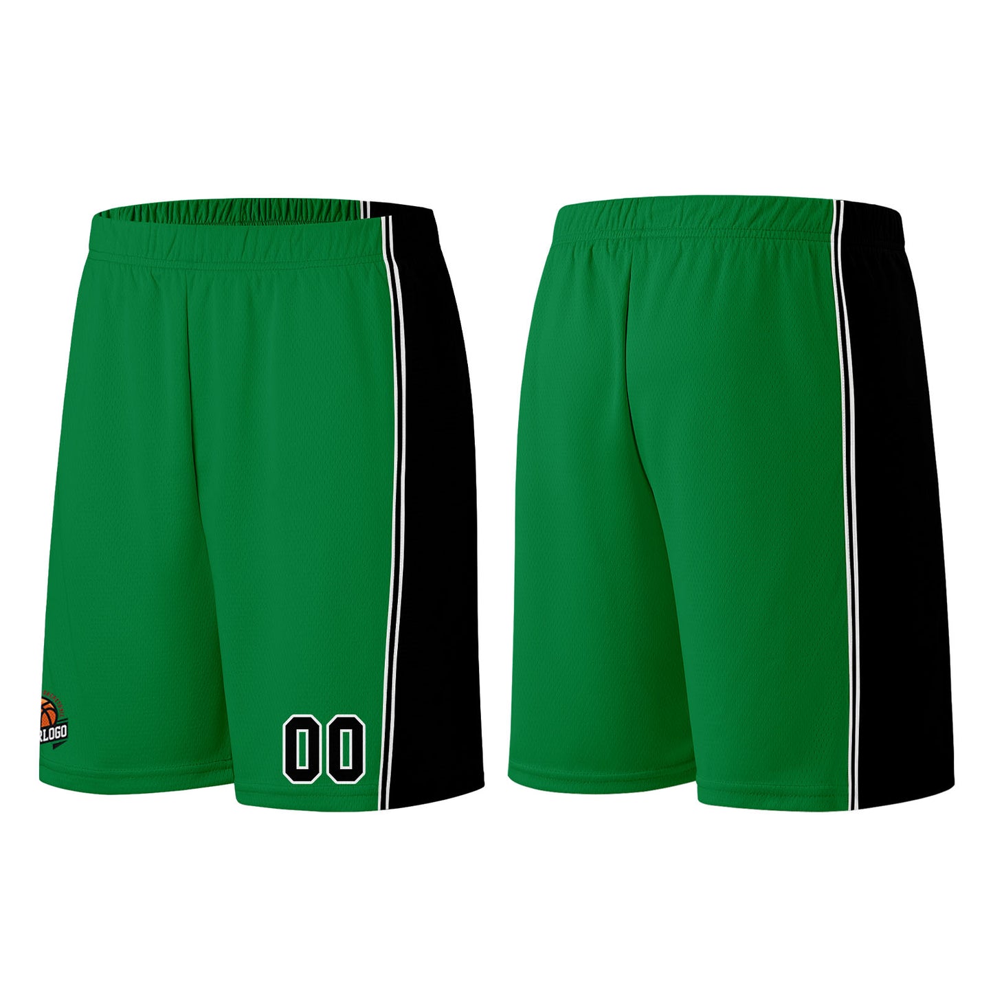 Individuelle Kellygrün Schwarz Basketball Jersey Shorts für Männer und Frauen Gestickter und gedruckter Name, Nummer und Logo