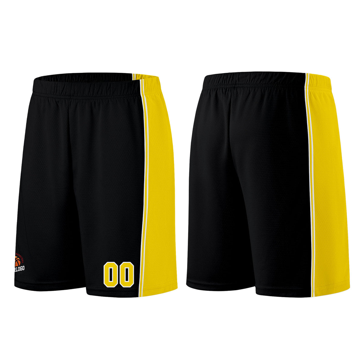 Individuelle Schwarz Gelb Basketball Jersey Shorts für Männer und Frauen Gestickter und gedruckter Name, Nummer und Logo