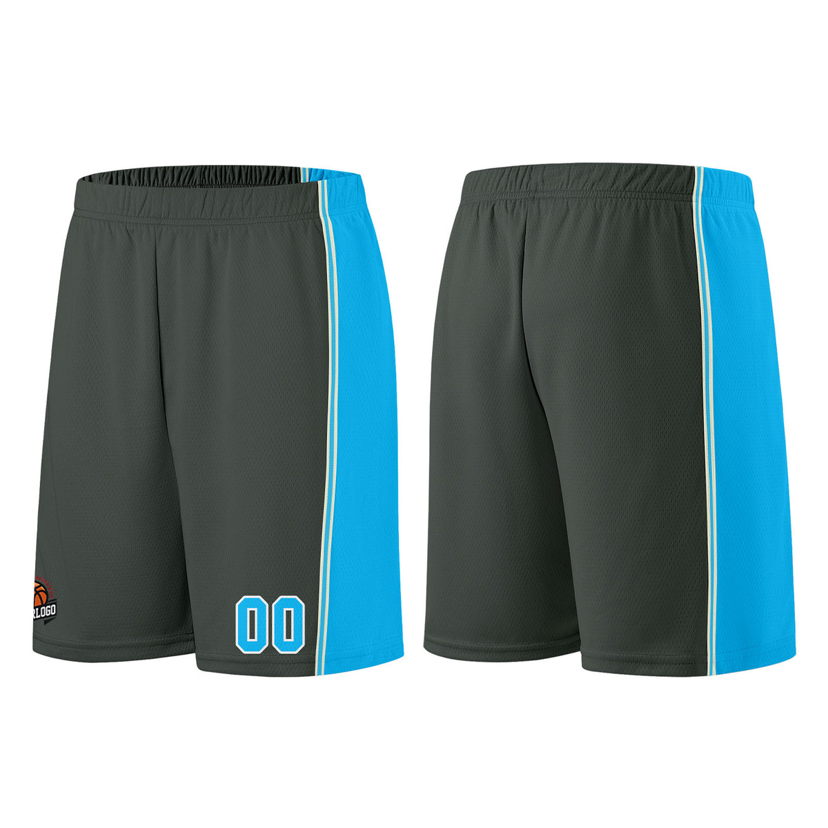 Individuelle Dunkelgrau-Hellblau Basketball Jersey Shorts für Männer und Frauen Gestickter und gedruckter Name, Nummer und Logo