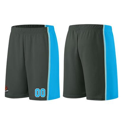 Individuelle Dunkelgrau-Hellblau Basketball Jersey Shorts für Männer und Frauen Gestickter und gedruckter Name, Nummer und Logo