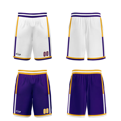 Benutzerdefinierte Weiß Lila Gelb Reversible Basketball Jersey Personalisierte Drucken Name Nummer Logo