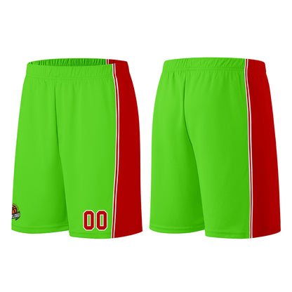 Individuelle Neongrün-Rot Basketball Jersey Shorts für Männer und Frauen Gestickter und gedruckter Name, Nummer und Logo
