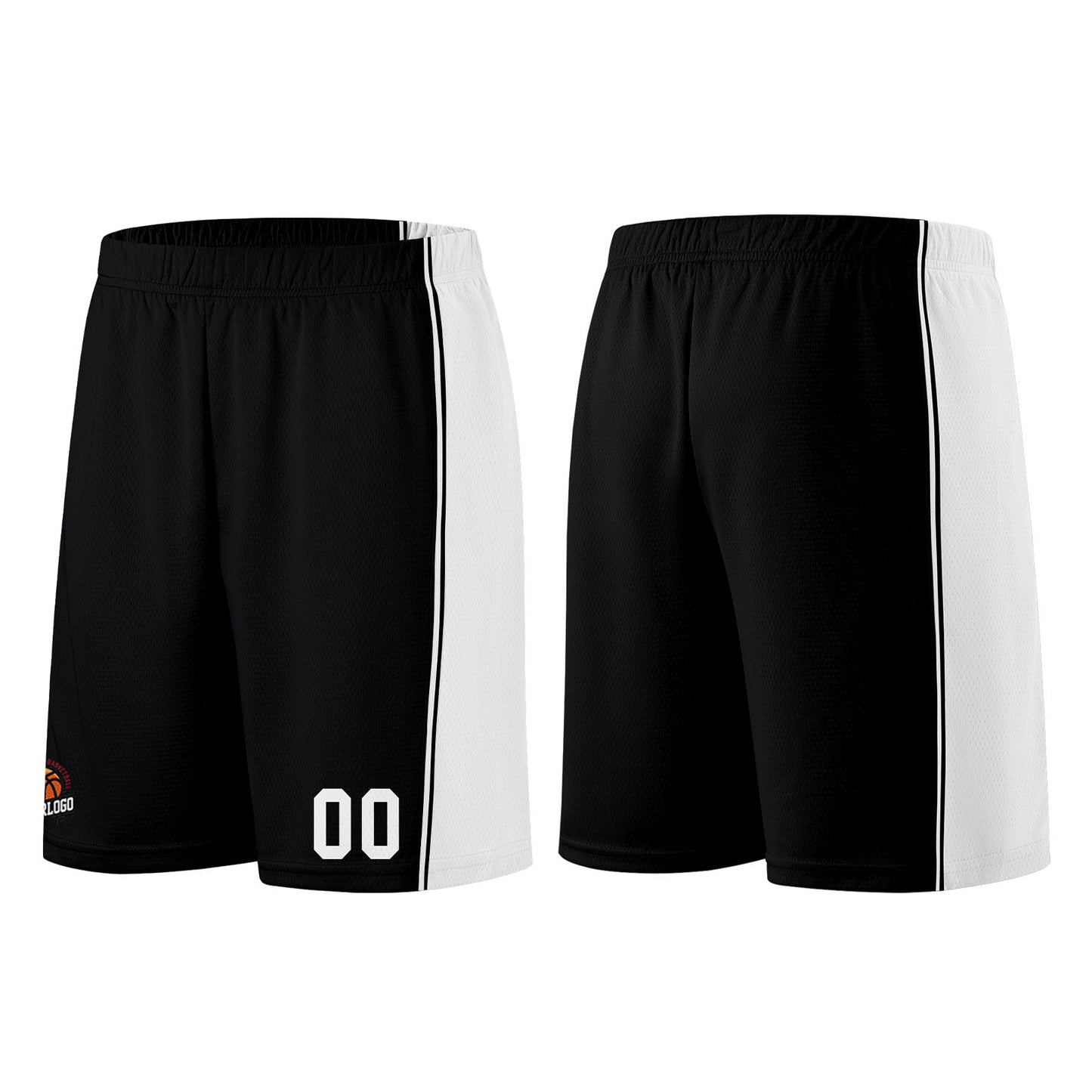 Individuelle Schwarz Weiß Basketball Jersey Shorts für Männer und Frauen Gestickter und gedruckter Name, Nummer und Logo