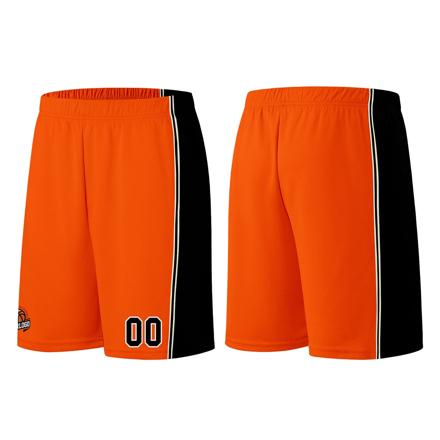 Individuelle Orange-Schwarz Basketball Jersey Shorts für Männer und Frauen Gestickter und gedruckter Name, Nummer und Logo