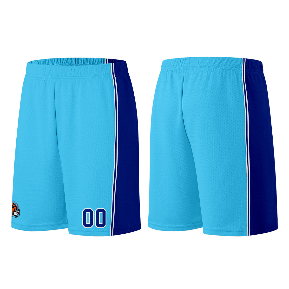 Individuelle Hellblau Königlich Basketball Jersey Shorts für Männer und Frauen Gestickter und gedruckter Name, Nummer und Logo