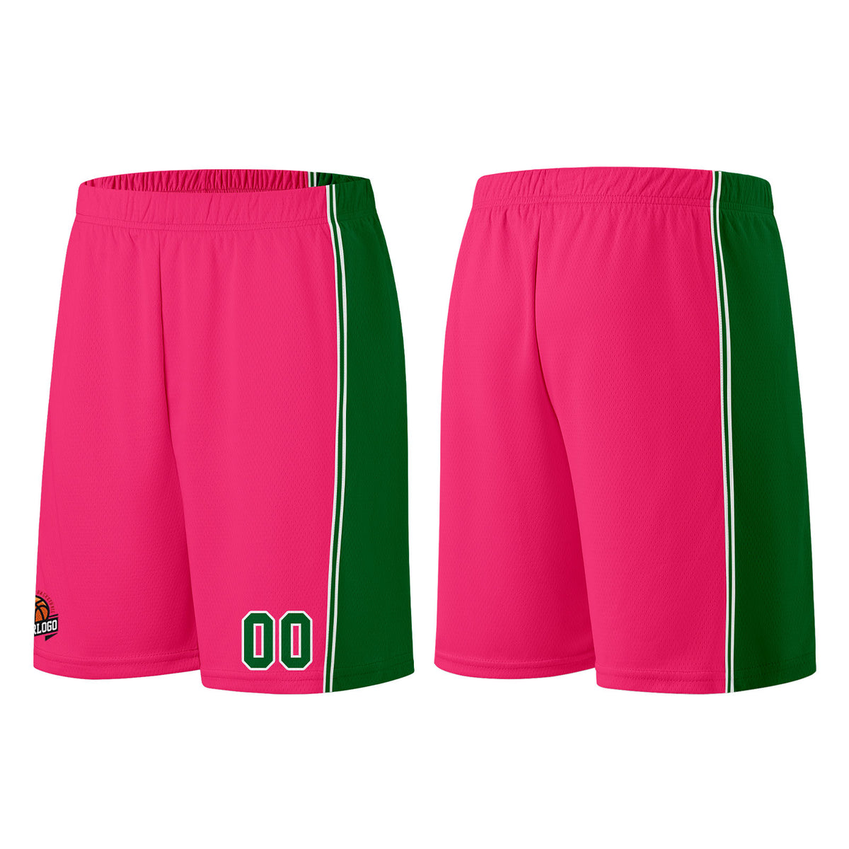 Individuelle Rosa-Grün Basketball Jersey Shorts für Männer und Frauen Gestickter und gedruckter Name, Nummer und Logo